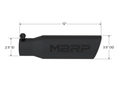 Exhaust Tip 3 1/2 Inch O.D. Angled Rolled End 2 1/2 Inch Inlet 12 Inch Length-Black Finish MBRP