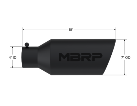 Exhaust Tip 7 Inch O.D. Rolled End 4 Inch Inlet 18 Inch Length Black Coated MBRP