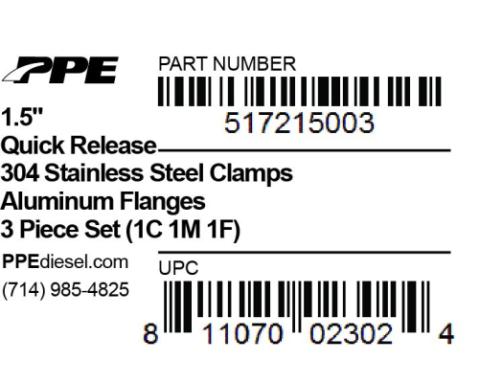 1.5 Inch QR Aluminum V-Band 3 Pc Set 1C 1M 1F PPE Diesel