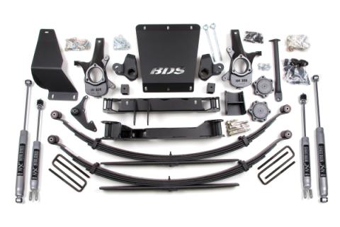 99-06 Chevy Silverado or GMC Sierra 1500 4WD 6 Inch Lift Kit Rear Lift: Leaf Springs NX2 Nitro Shocks BDS Suspension