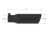 Exhaust Tip 3 1/2 Inch O.D. Angled Rolled End 2 1/2 Inch Inlet 12 Inch Length-Black Finish MBRP