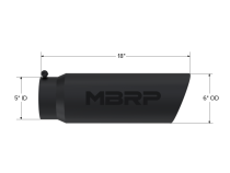 Exhaust Tip 6 Inch O.D. Angled Rolled End 5 Inch Inlet 18 Inch Length Black Finish MBRP