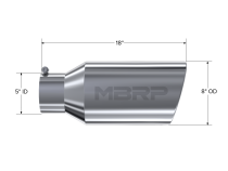 Exhaust Tip 8 Inch O.D. Rolled End 5 Inch Inlet 18 Inch Length T304 Stainless Steel MBRP